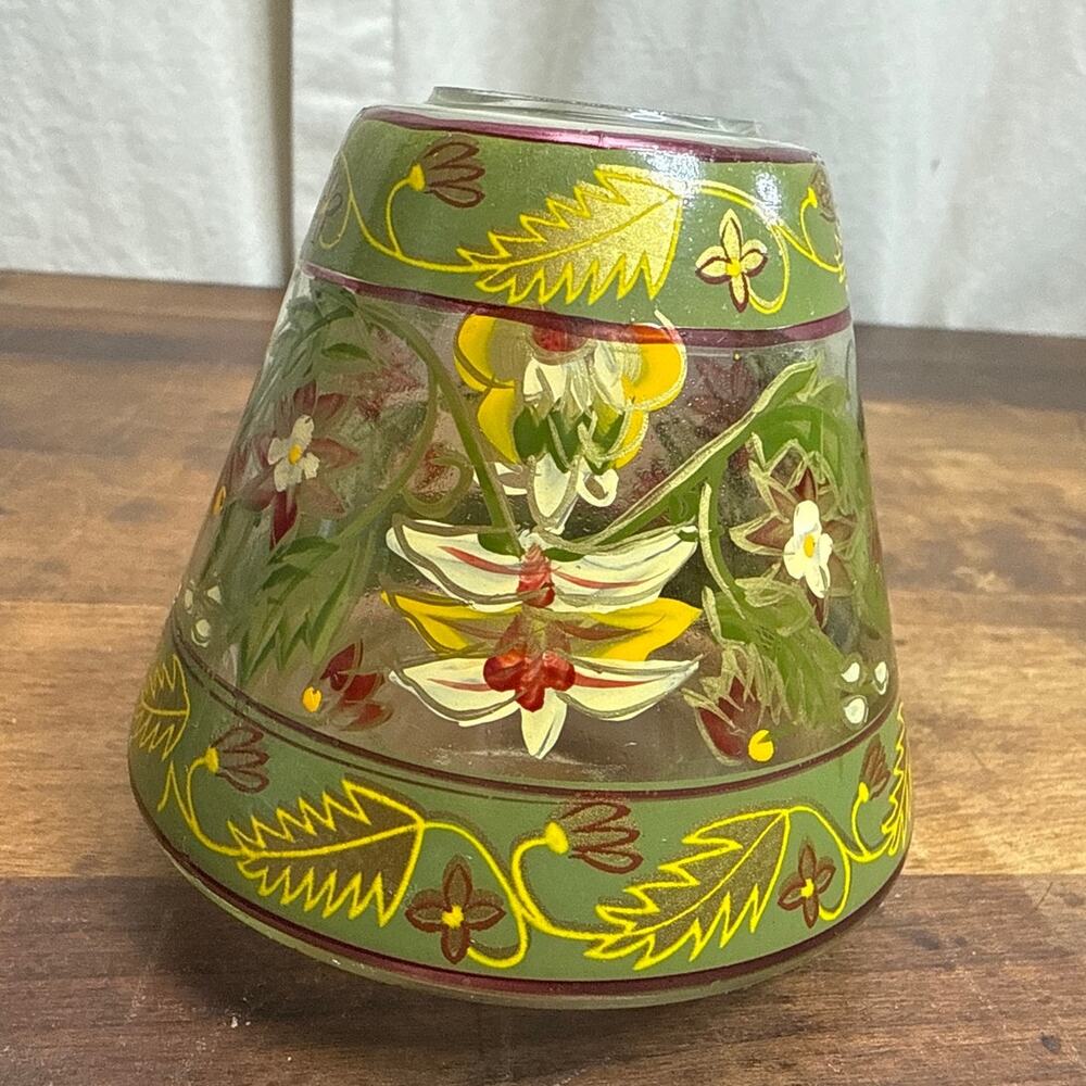 Glass Jar Candle Topper Shade Autumn Colors : Green Yellow & Red Floral Design